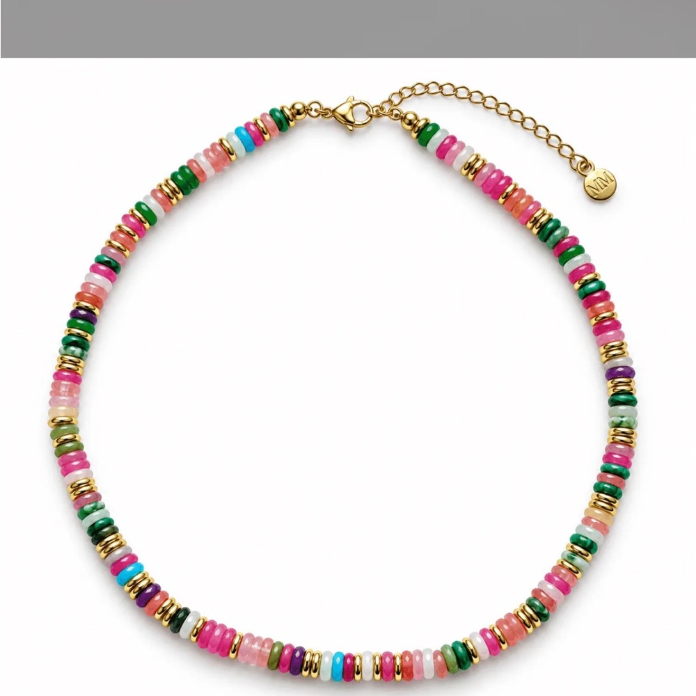 Multicolor Natural Stone Beaded Necklace With Gold Accents